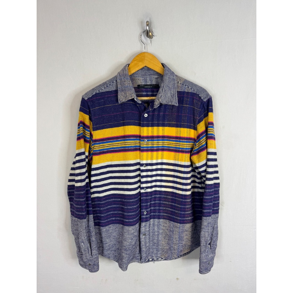 Marc by Marc Jacobs Shrunken Fit Striped Houndstooth Cotton Shirt Mens Large